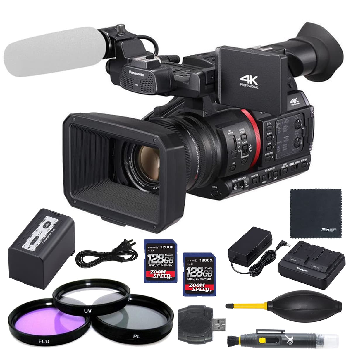 AOM Panasonic AG-CX350 Camcorder 4K + ZoomSpeed 256GB (2x128GB) + Deluxe Pro Bundle AG-CX350PJ5