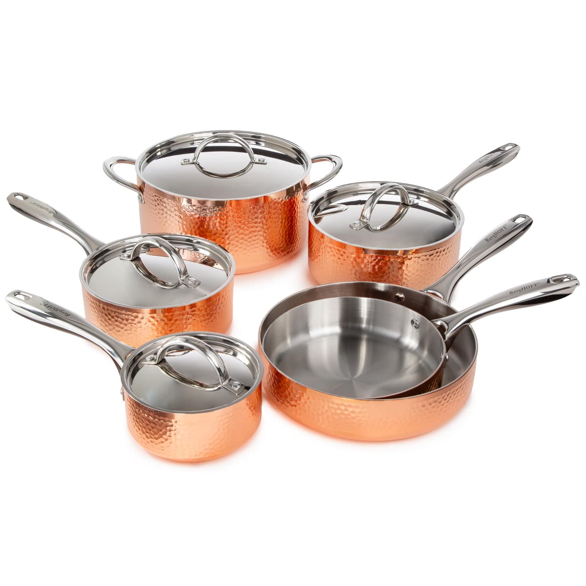 BergHOFF set de cocina Vintage 10 piezas tri-ply cobre martillado con tapas, dorado 8500942
