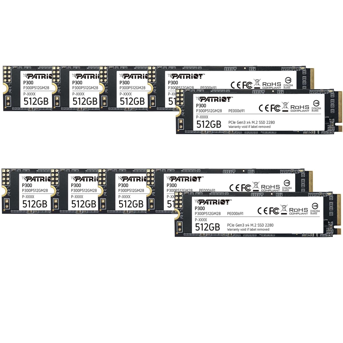 Patriot P300 512GB SSD Interno NVMe PCIe Gen3x4 M.2 2280 - Pack 10 P300P512GM2810