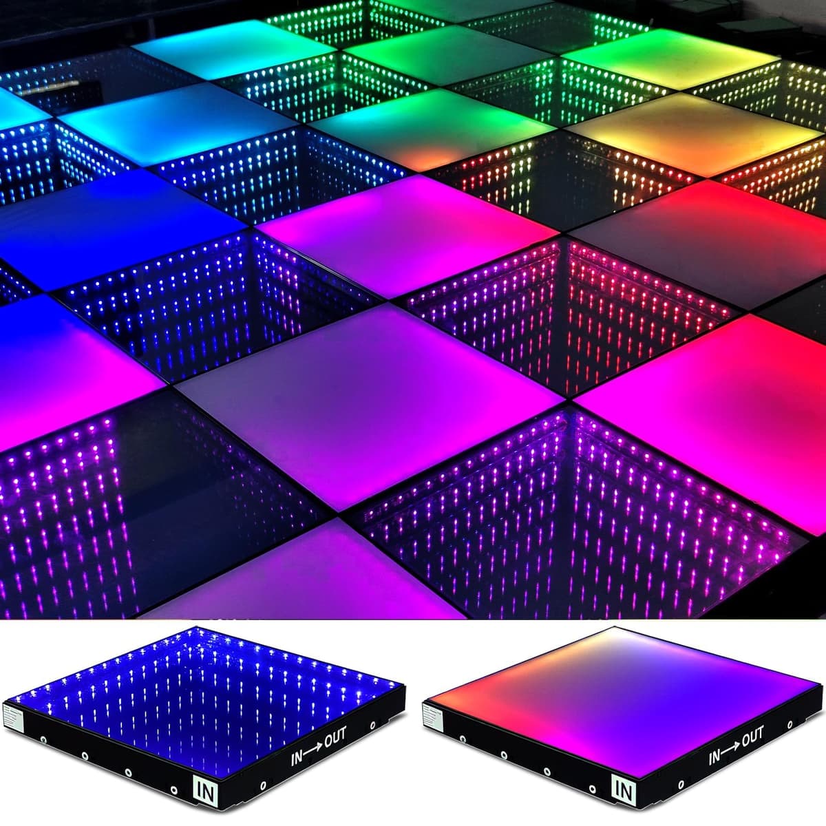 MKORMK Pista de baile LED con efecto espejo infinito 3D en vidrio templado (36 piezas, 9.8 x 9.8 ft) PW-SYDZ-CXK-02