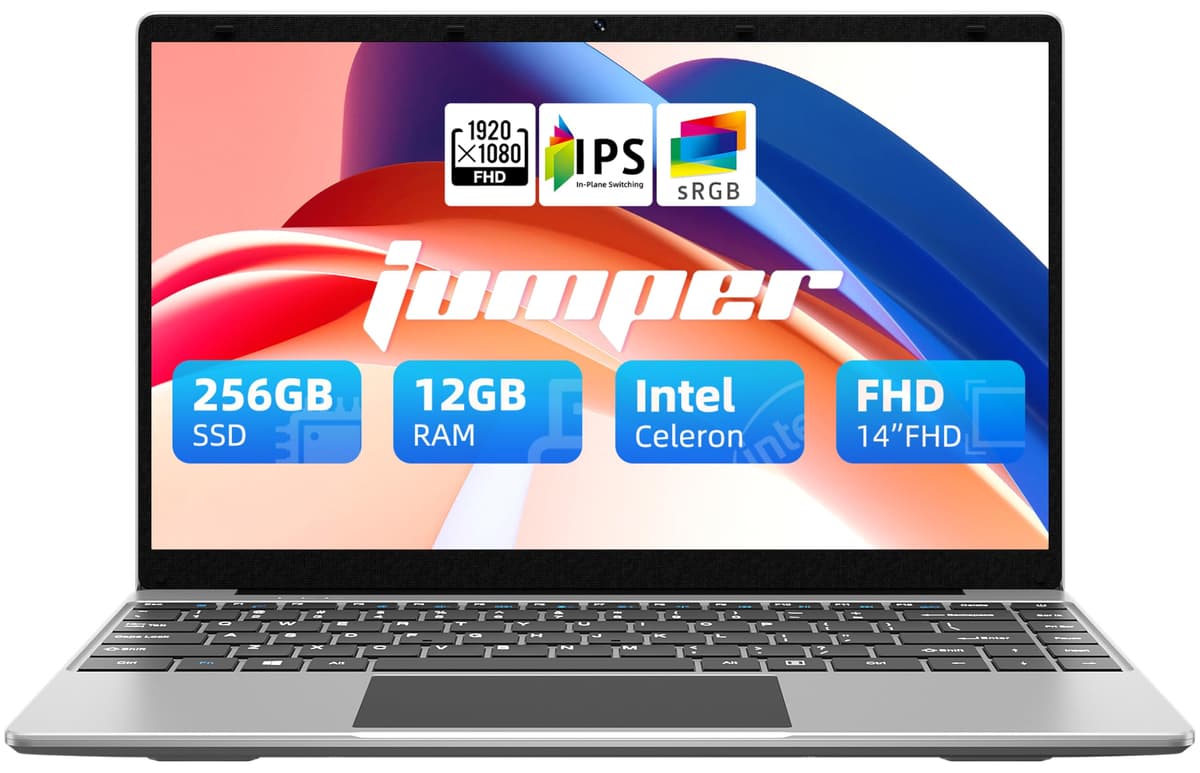 jumper Laptop, 12GB RAM LPDDR4, 256GB SSD ROM, pantalla IPS FHD 14" 1080p, laptop con Windows 11, procesador Celeron de 4 núcleos, gráficos UHD 600, 2 parlantes estéreo, portátil. EZbook