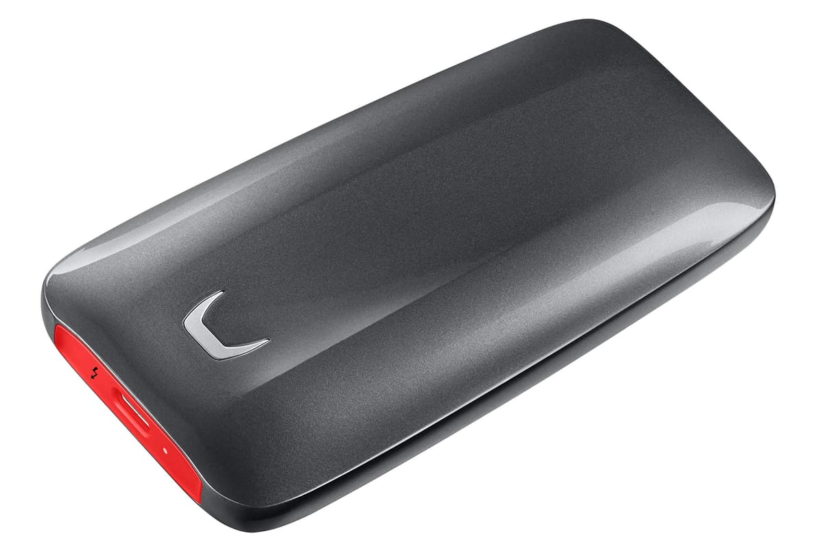Samsung X5 SSD portátil 2TB - Hasta 2800MB/s - Thunderbolt 3 NVMe unidad de estado sólido externa, Gris/Rojo (MU-PB2T0B/AM)