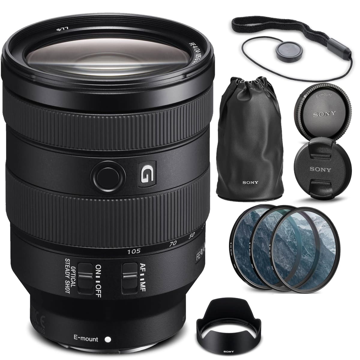 Sony FE 24-105mm f/4 G OSS (SEL24105G/2) + Kit de filtros y accesorios (Renewed) SEL24105G/2_EDI_1RE