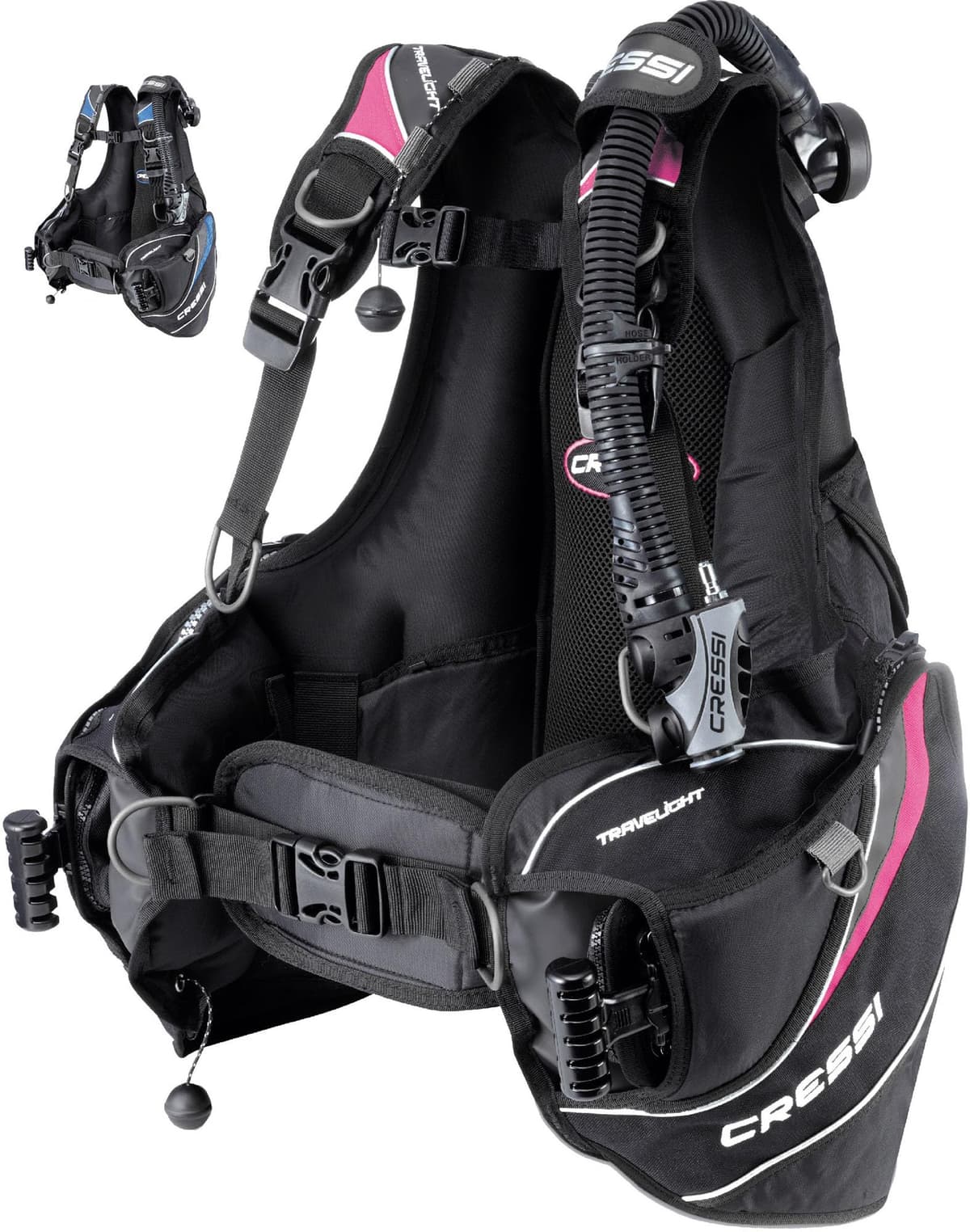 Cressi Travelight B.C.D. back-inflation para viaje, Black/Pink, L IC740623