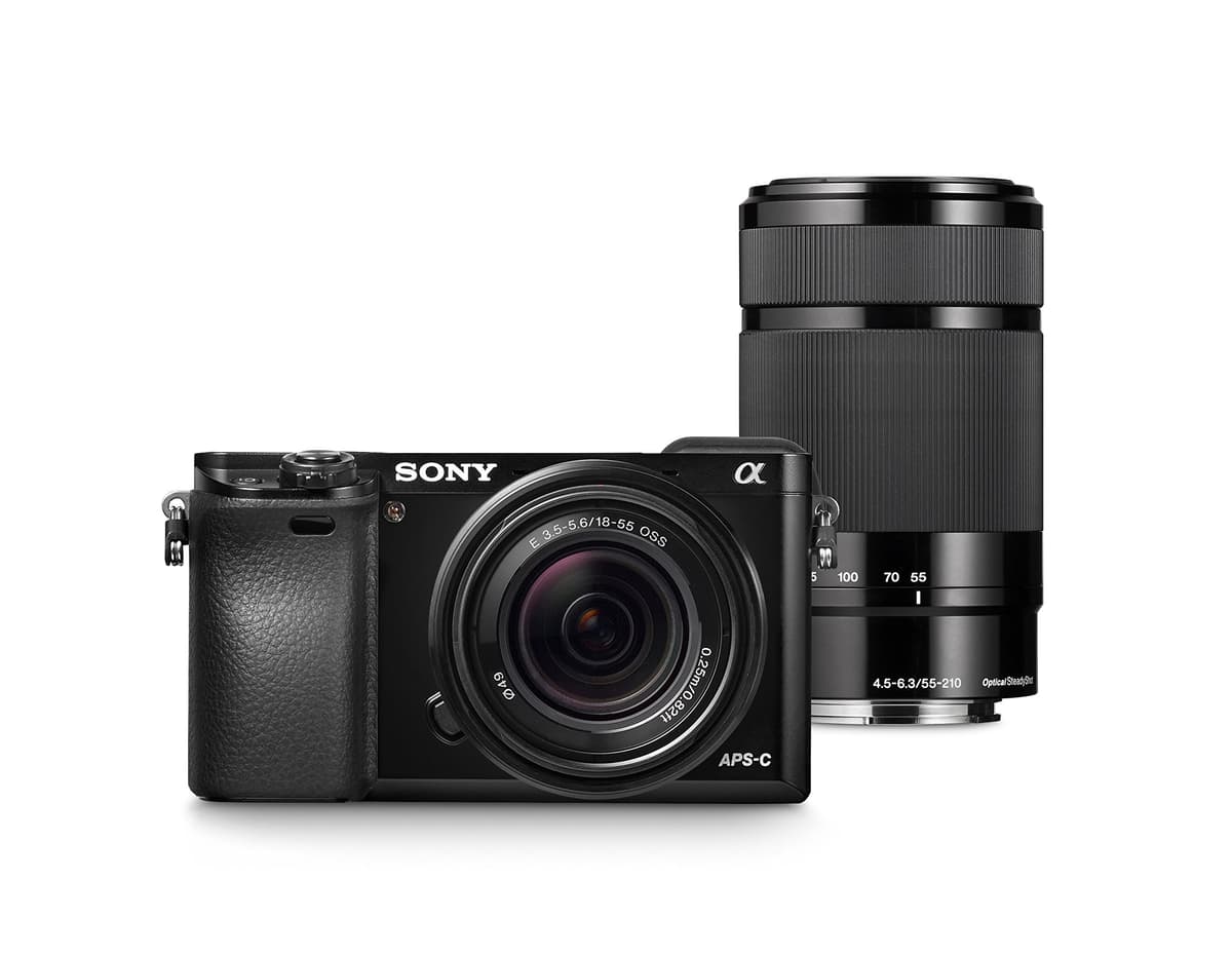Cámara digital Sony Alpha a6000 con Wi-Fi y kit de lentes 18-55mm y 55-210mm (Renewed) ILCE-6000/B