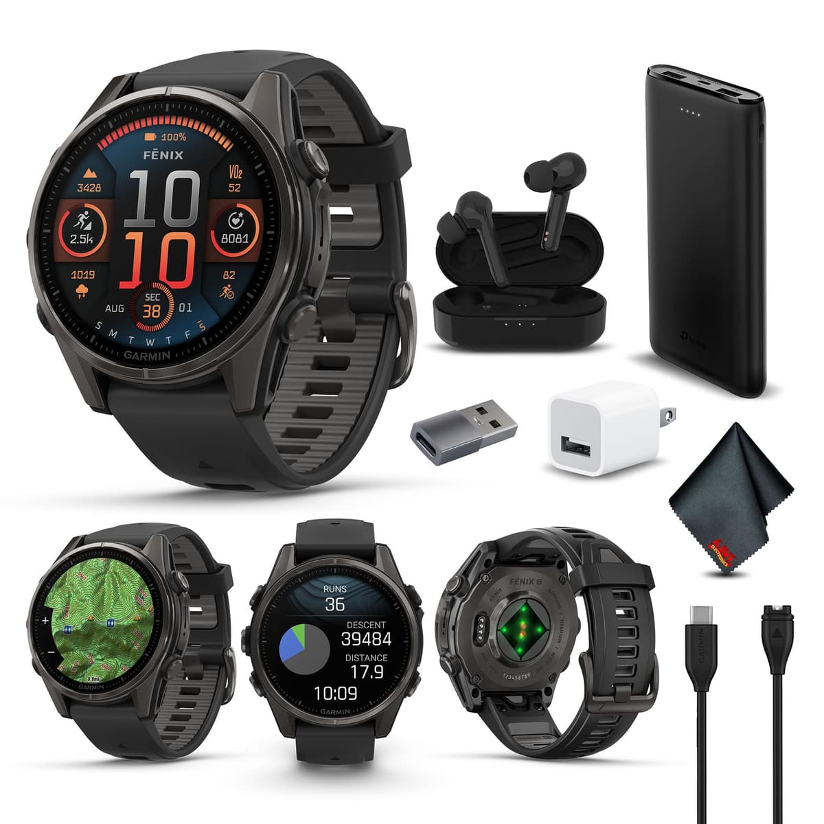 Garmin Fenix 8 43MM AMOLED Sapphire Multisport GPS Smartwatch Carbon Gray DLC Titanium - Bundle 010-02903-20_AG2-V1