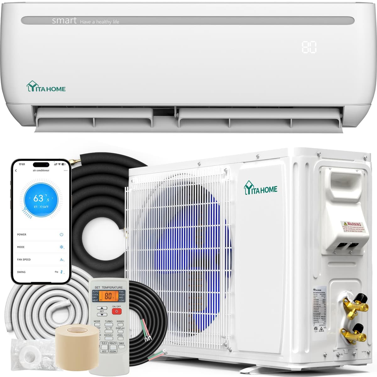 YITAHOME Mini Split 12000 BTU Inverter WiFi 20 SEER2 1 Ton con Kit de Instalación MAYIHT10CZ