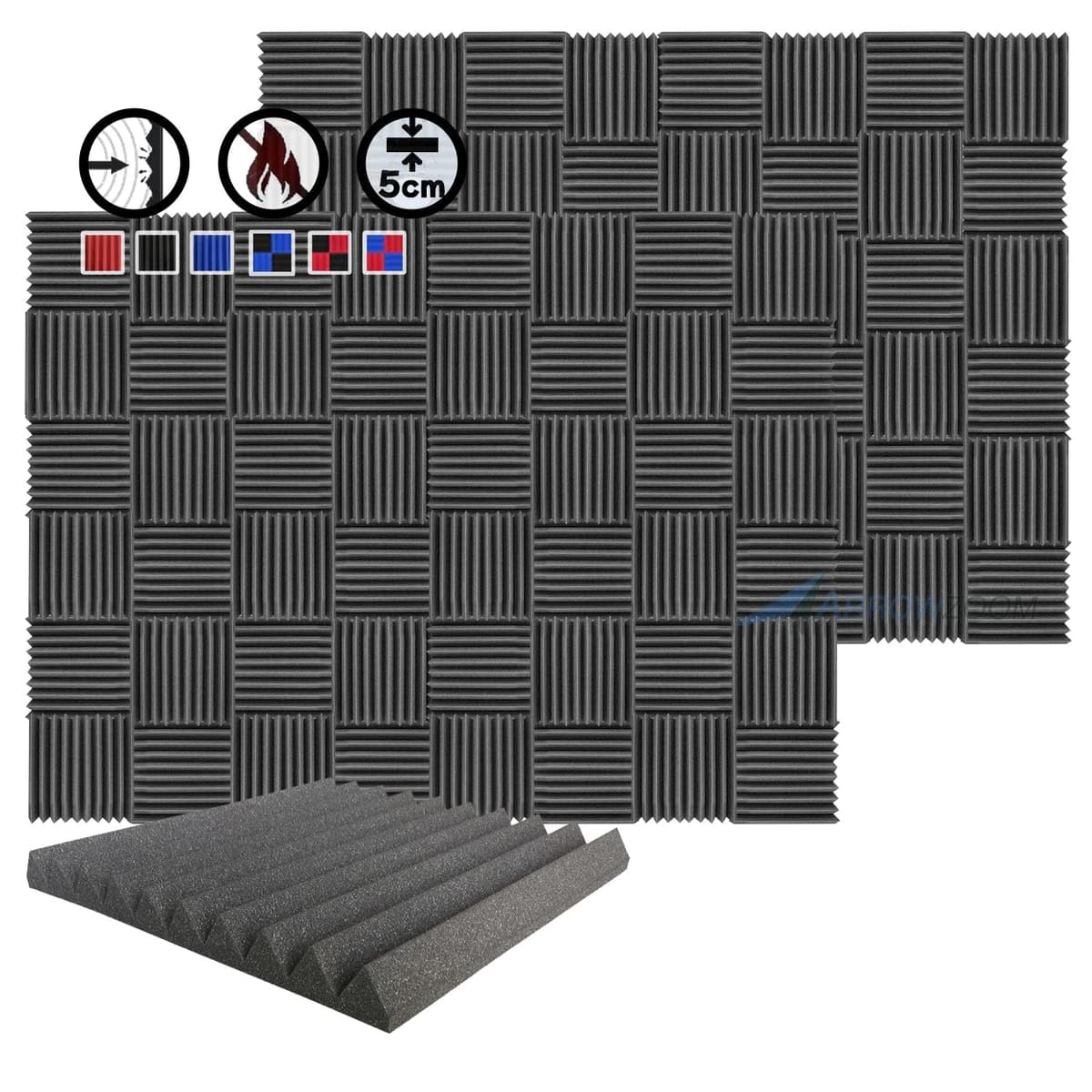 Arrowzoom Paneles acústicos tipo cuña 50x50x5 cm (96 piezas) - Negro DPC8151