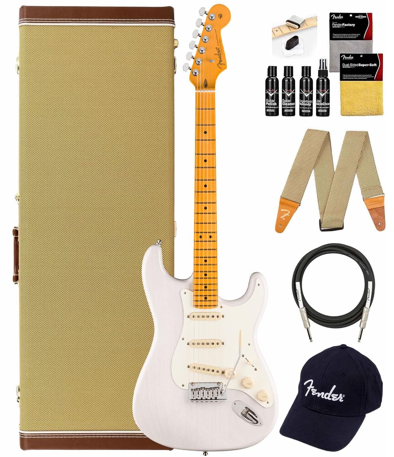Fender American Ultra Luxe Vintage '50s Stratocaster - Maple Fingerboard, White Blonde, Bundle AUS-0118212801-COMBO-STD