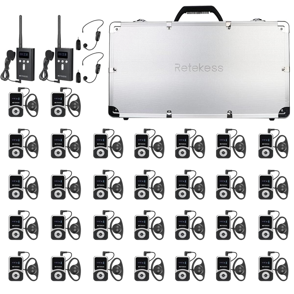 Retekess T130S Sistema de guía inalámbrico para tours y traducción (2TX 30RX) FF9632AX2-F9632BX30-F9604AX2-F9443D