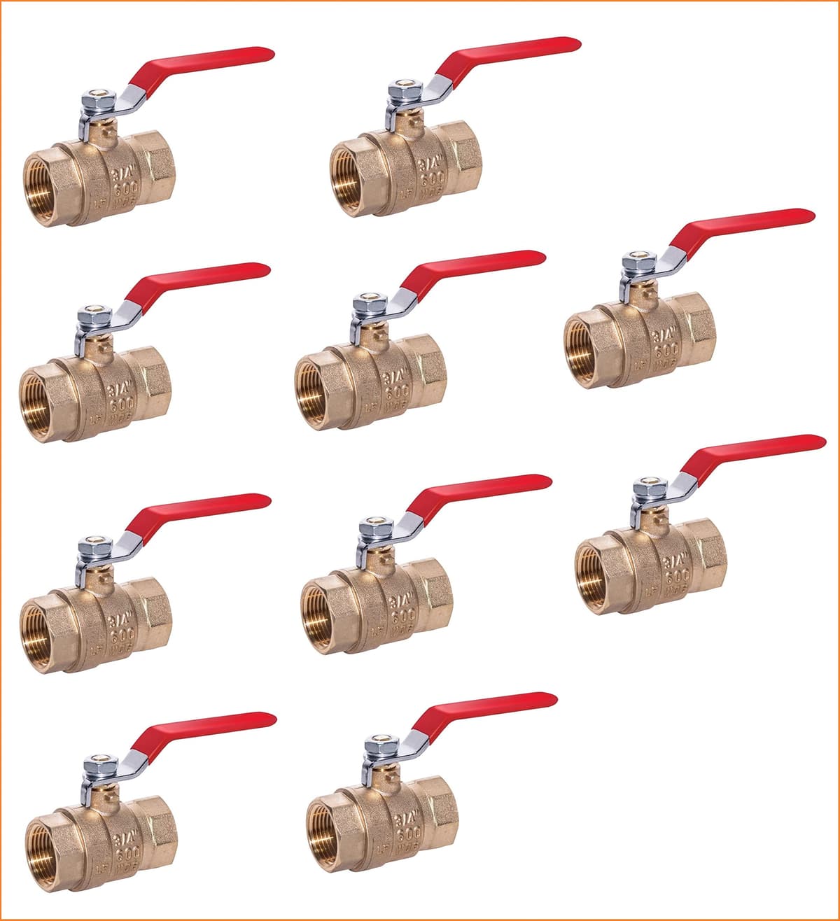 Válvula de bola EZ-Fluid 2" NPT hembra IPS paso completo, apagado de agua, sin plomo, cuarto de vuelta, manija roja (10 pack) EZBVT12
