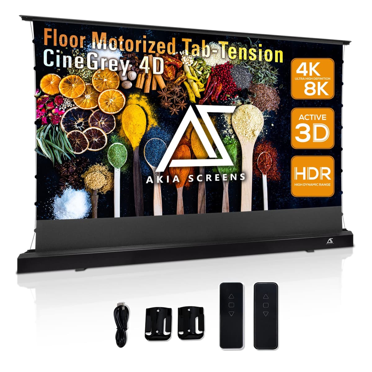 AKIA Screens Pantalla Motorized Floor-Rising 101" CineGrey 4D ALR AK-FMT101UH2-C4D