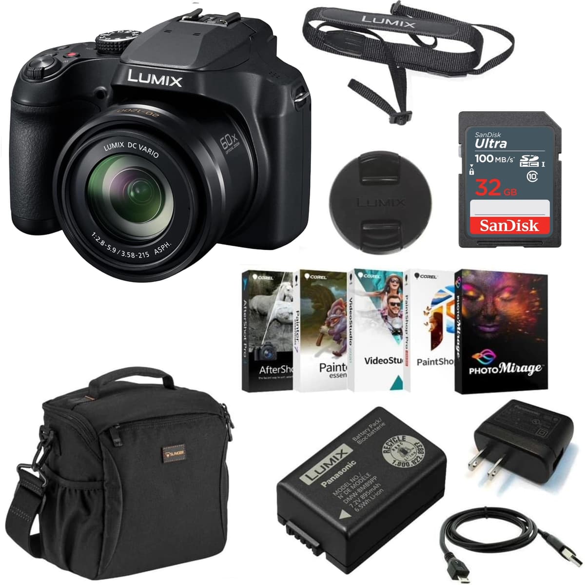 Panasonic LUMIX FZ80D Cámara digital point & shoot 18.1MP con kit de accesorios y tarjeta 32GB
