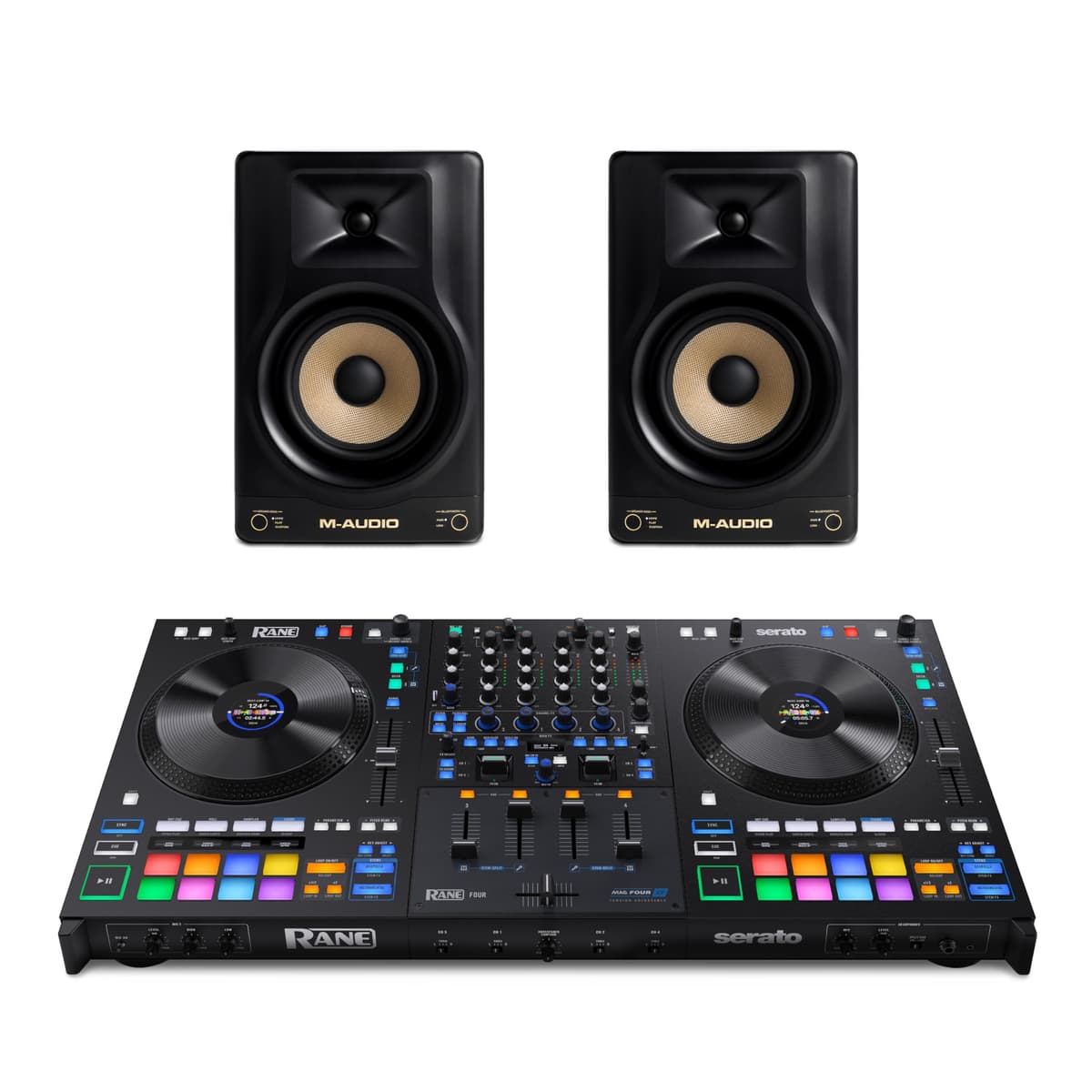 Rane FOUR DJ Controller y monitores de estudio M-AUDIO Forty Sixty - Bundle para estudio y streaming