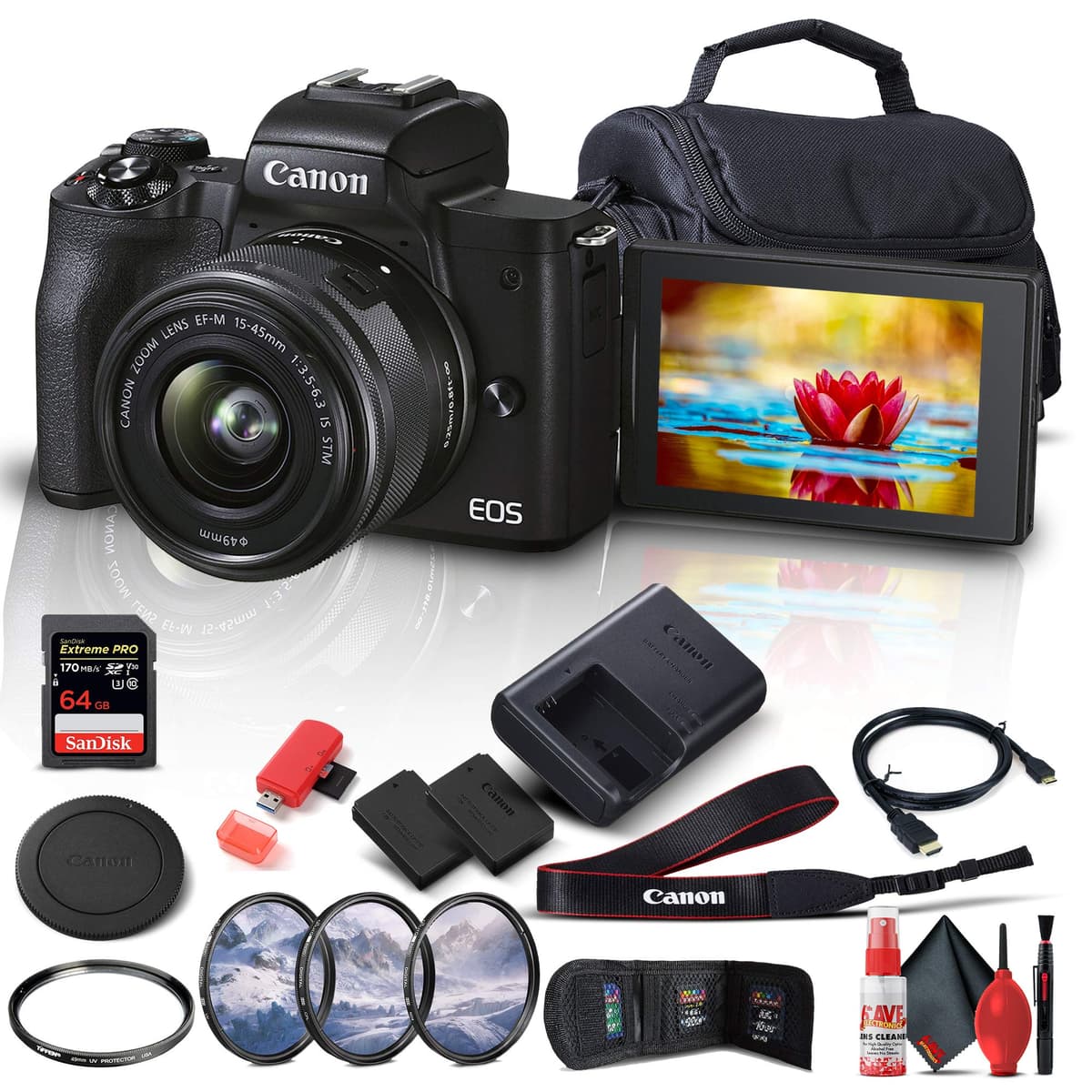 Canon EOS M50 Mark II + EF-M 15-45mm + 64GB + Batería extra + Accesorios (Renewed) 4728C006_EDI_2RE