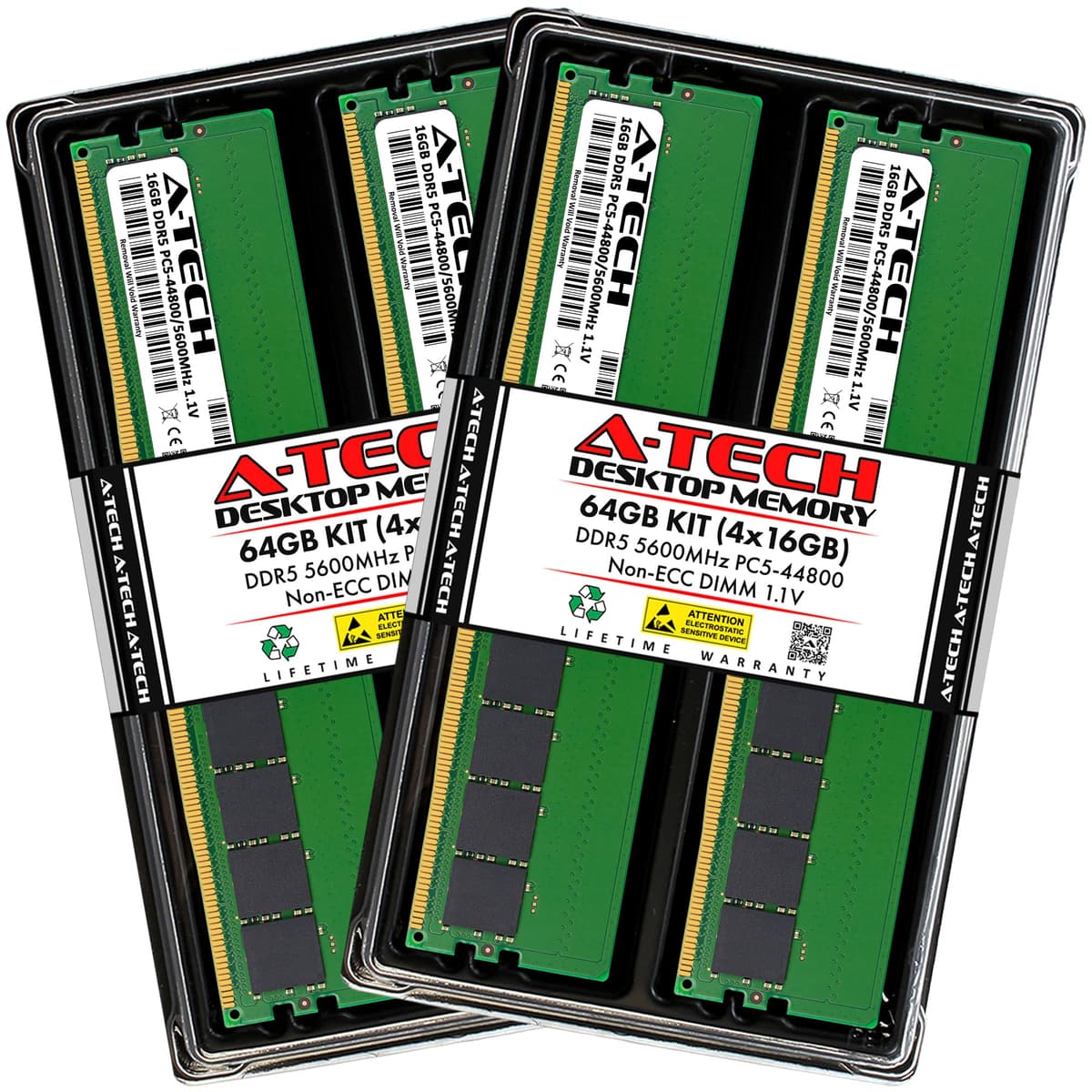 A-Tech 64GB Kit (4x16GB) DDR5 5600MHz UDIMM 1.1V Non-ECC Dual Rank AT16G4D5D5600NA0N11V