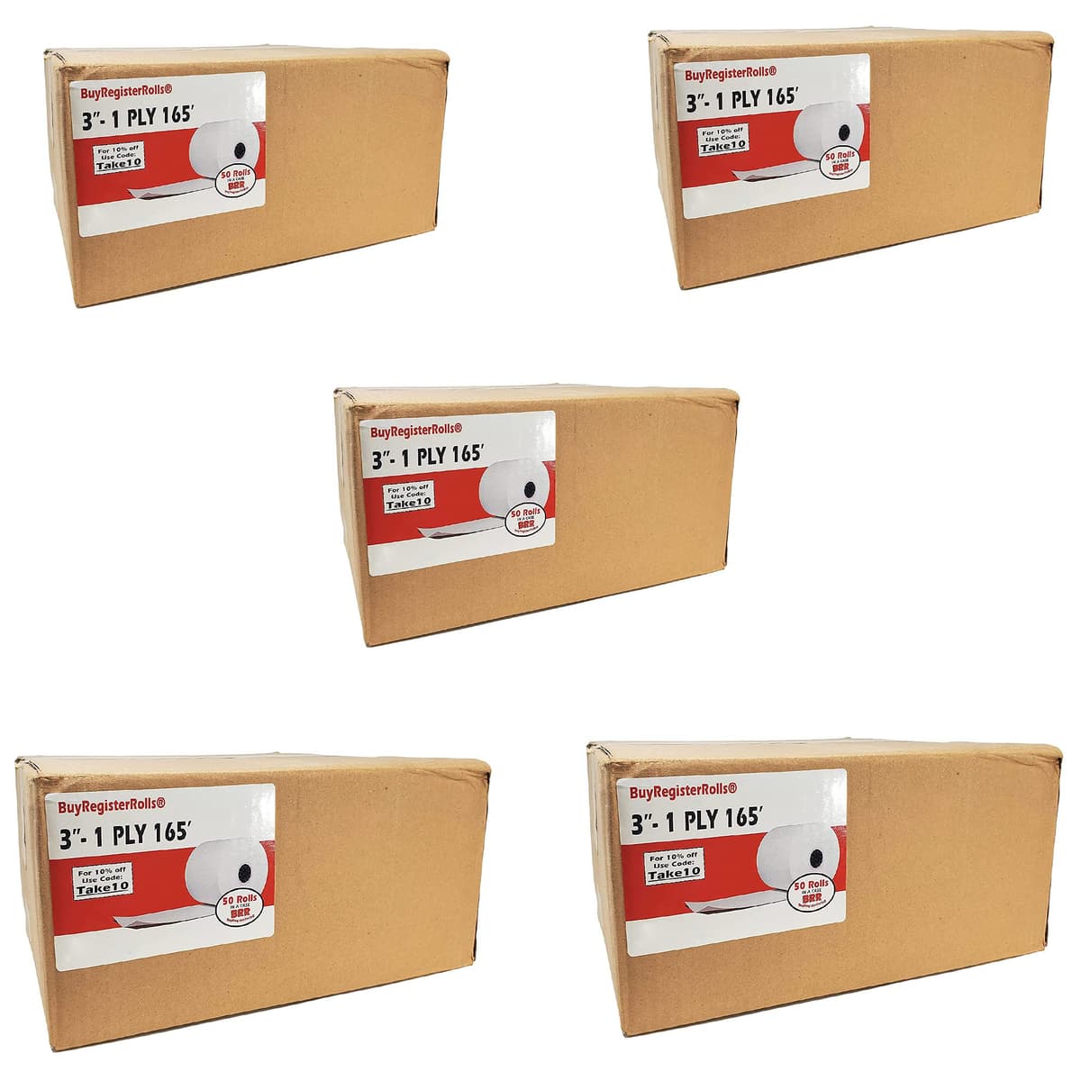 BuyRegisterRolls Papel para registro/caja 3" x 165' (500 rolls) 1 Ply Bond no térmico BRR3116510C
