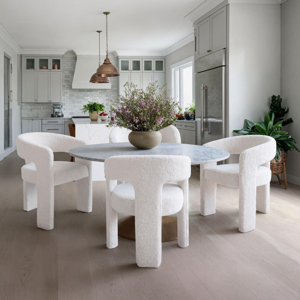 Hyfirm White Sherpa Barrel Dining Chairs Set of 4 - Sillas barrel sherpa blancas con brazos, juego de 4 5101