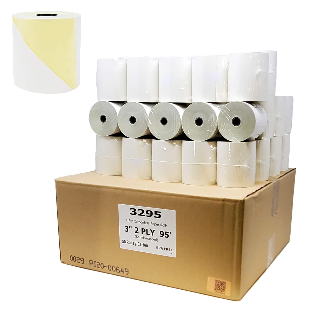 BuyRegisterRolls 2 Ply Carbonless Rolls 3 x 95 Feet White/Canary (2500 Rolls) BRR