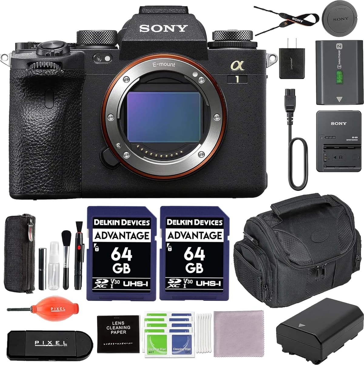 Sony Alpha 1 Full-Frame Mirrorless Camera Bundle con 2x 64GB SD, batería extra y accesorios SON-ILCE1/B