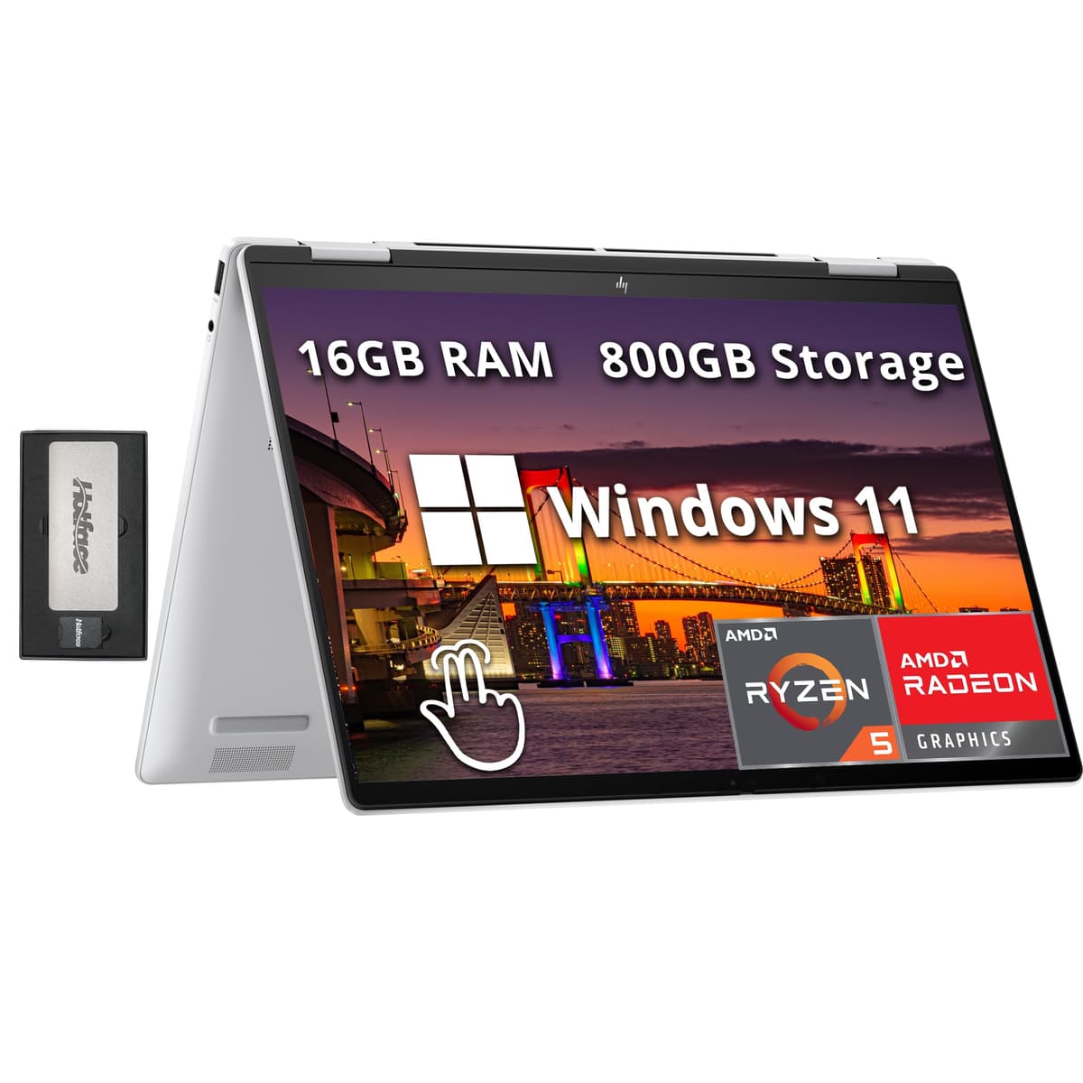 HP Envy x360 2 en 1 14" WUXGA Pantalla Táctil, AMD Ryzen 5 8640HS, 16GB LPDDR5, 800GB Almacenamiento (512GB SSD + 288GB Estación de Acoplamiento), Teclado Retroiluminado, Wi-Fi 6E, Windows 11 Home, Plateado