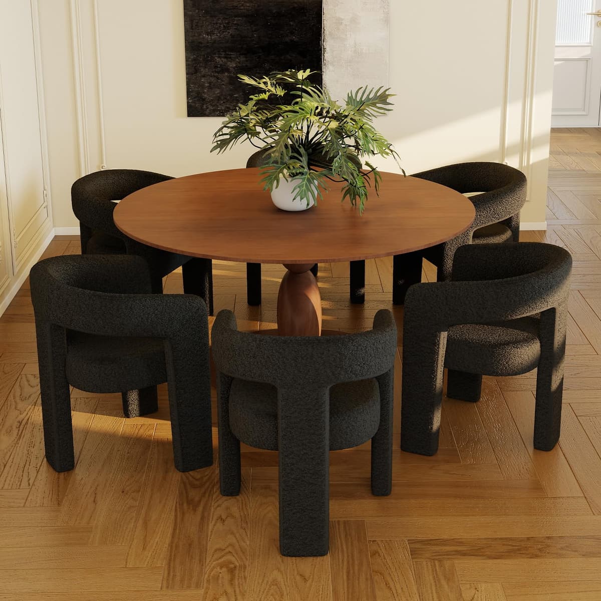 QUINJAY Sillas de comedor Sherpa negras, juego de 6, butacas tapizadas con brazos QJ-SYX5101DC-MBK-ABK-1X6
