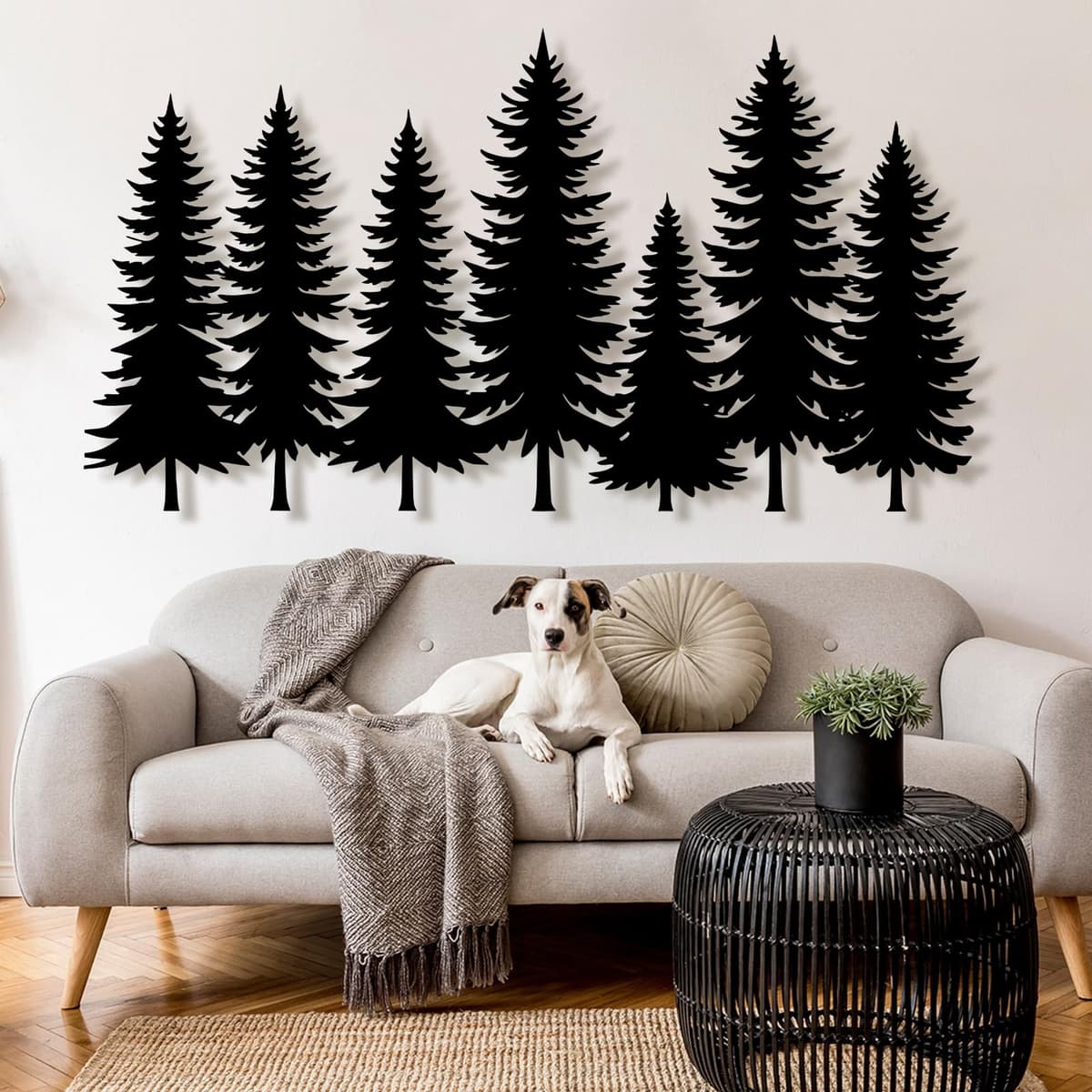 lunwall Arte de Pared Pino en Metal, Decoración de Bosque (Estilo 1, 69" W x 37" H) PINETREE0001