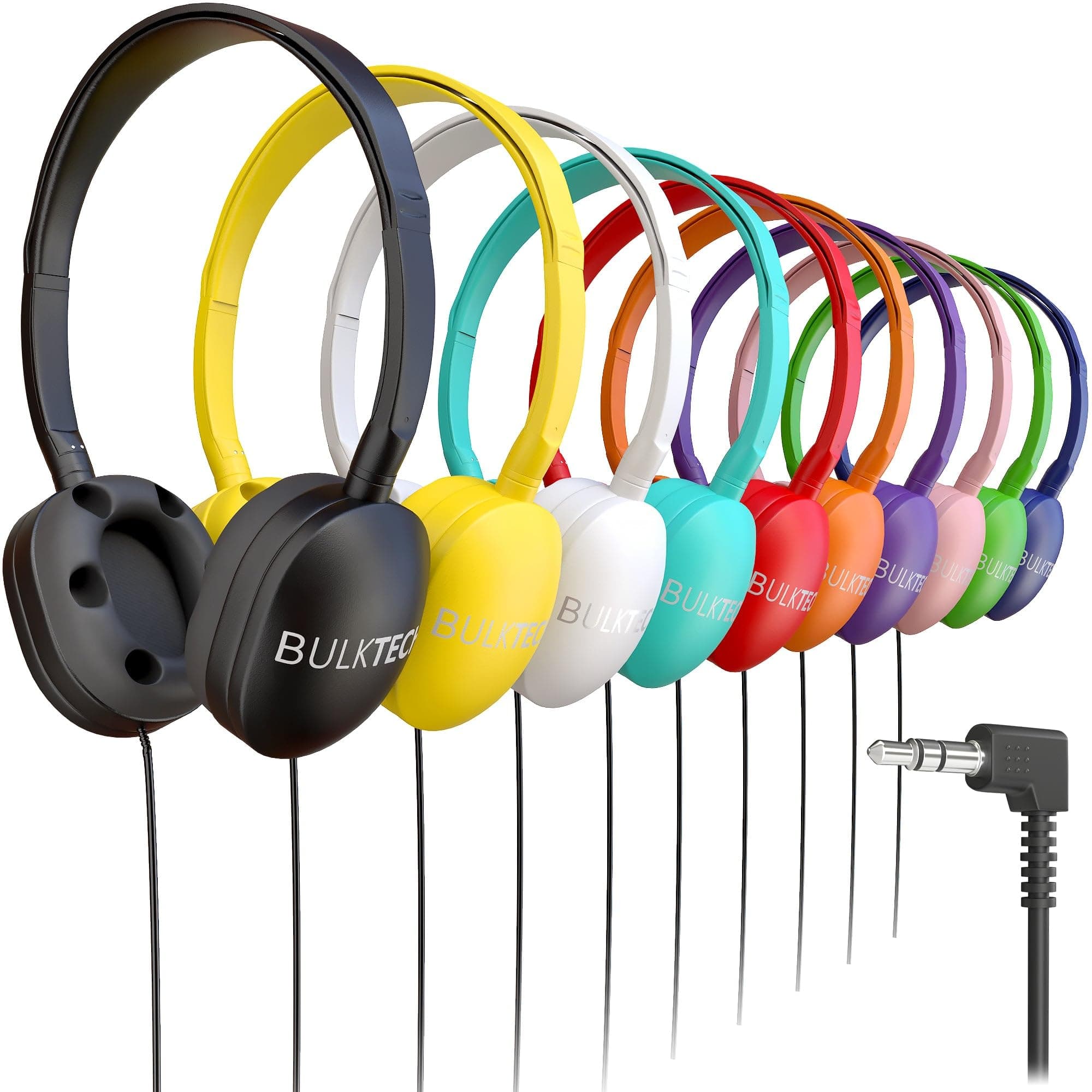 Bulktech Paquete de 200 Auriculares Cableados Supraaurales de Caucho con Conector 3.5 mm, Multicolor BXHL4E