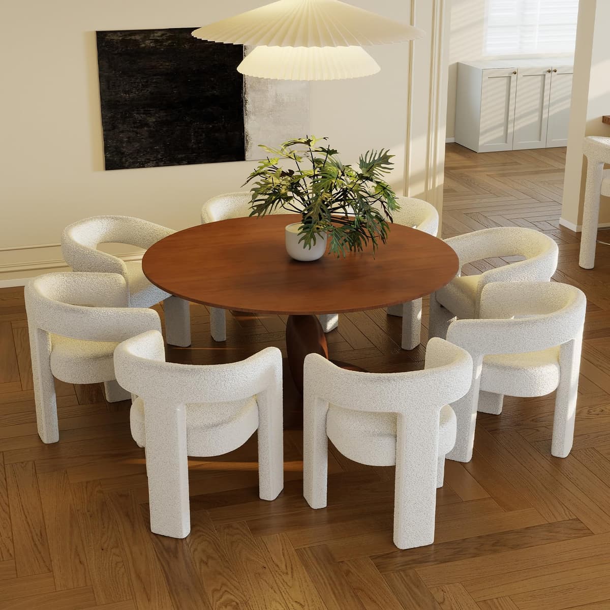 QUINJAY Silla Sherpa Moderna para Comedor, Set de 8, Tapizada con Brazos, Blanca QJ-SYX5101DC-MWH-AWH-1X8