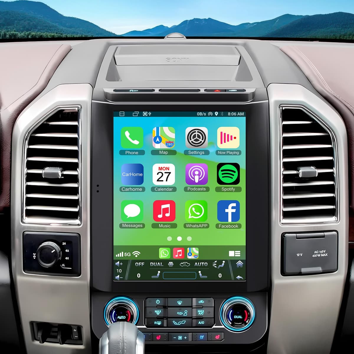 Inexaccessories Para Ford F150 2015 2016 2017 2018 2019 2020 Radio Android 13 de 8 nucleos, Pantalla Tactil IPS de 12.1 pulgadas Estereo para auto, CarPlay inalambrico/Android Auto, GPS, WiFi, Bluetooth, FM, DVR Electrosmart 2+32