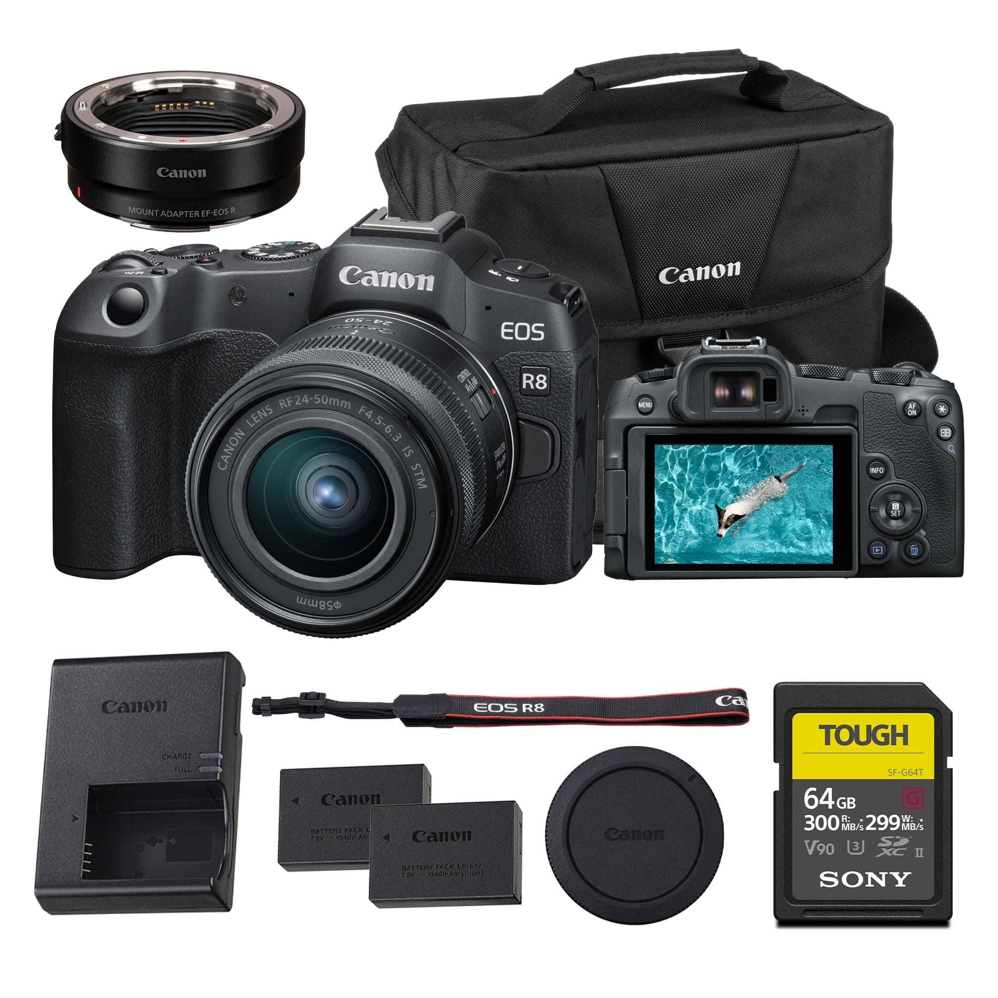Canon EOS R8 Mirrorless Camera 24.2MP Full-Frame con 4K 60p, Dual Pixel AF II y diseño liviano (Kit 24-50mm) + Adapter EF-EOS R + 64GB + Batería LP-E17 5803C012_EDIPC_3