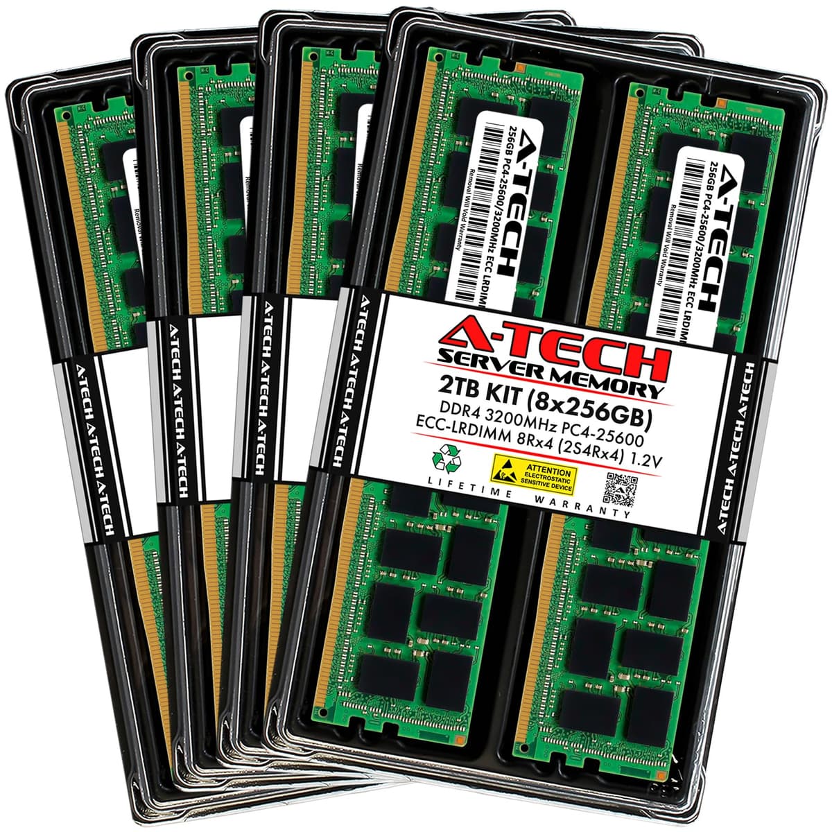 A-Tech 2TB Kit (8x256GB) DDR4 3200MHz PC4-25600 ECC LRDIMM 8Rx4 1.2V 288-Pin Server RAM AT256G8D4D3200LO43DSN12V