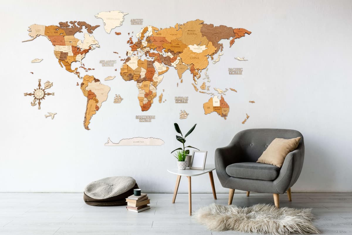 68travel Mapa Mundial de Madera 3D XXL Adventurer 250×144 cm, Multicapas y Multicolor