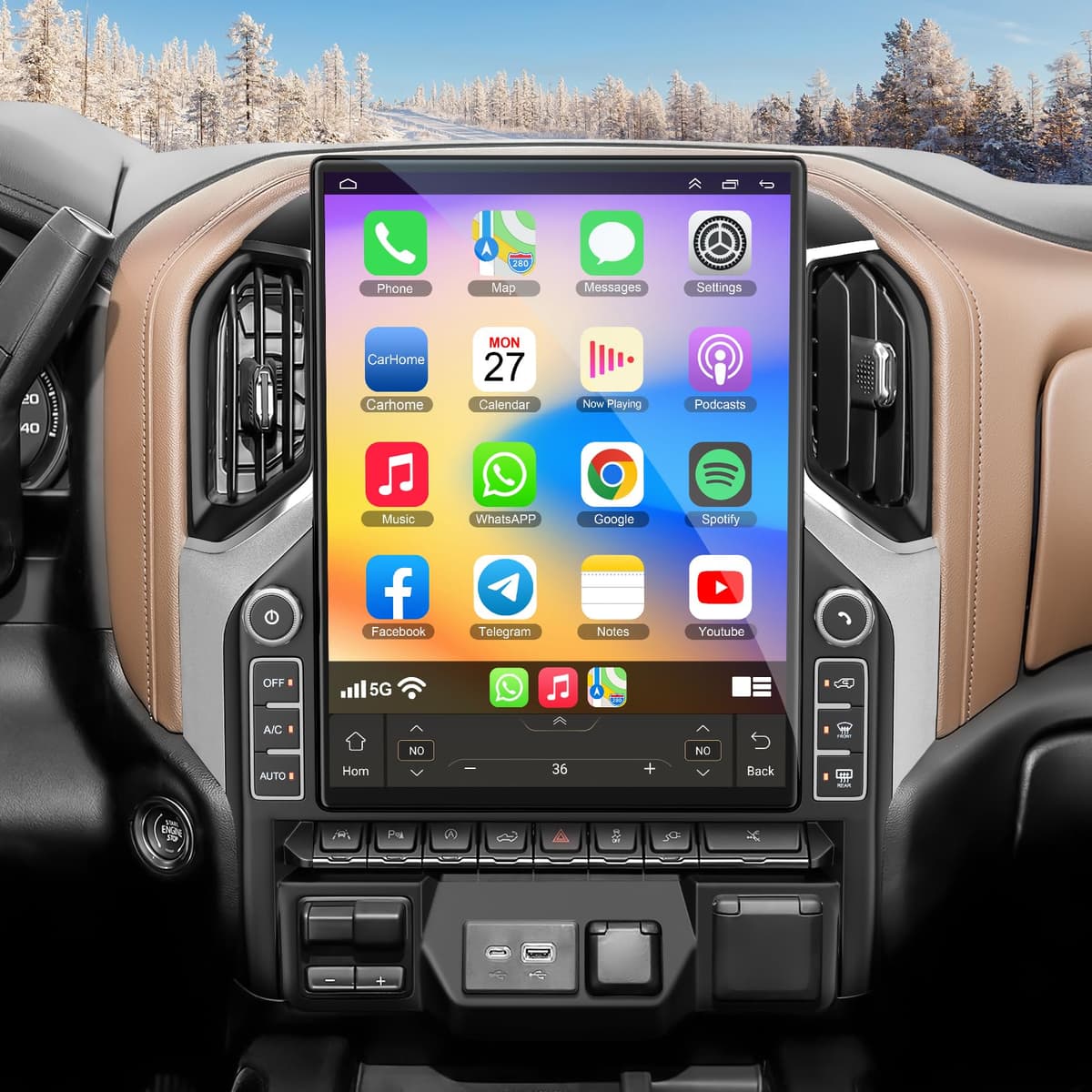 electrosmart Radio para auto 8 núcleos 8G+256G para Chevrolet Silverado/GMC Sierra 2019-2024 Android 13, pantalla táctil IPS 2K de 15.6 pulgadas, actualización de estéreo con CarPlay inalámbrico/Android Auto, GPS, WiFi, Bluetooth, FM