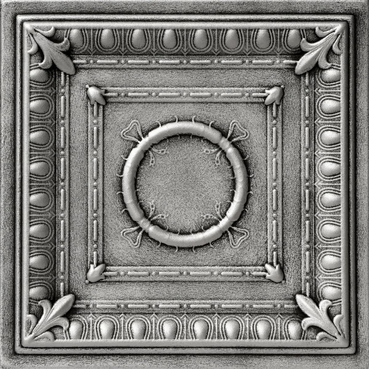 À LA MAISON CEILINGS R47 Romanesque Wreath Foam Glue-up Ceiling Tile, Pack de 144, Antique Silver R47as-144