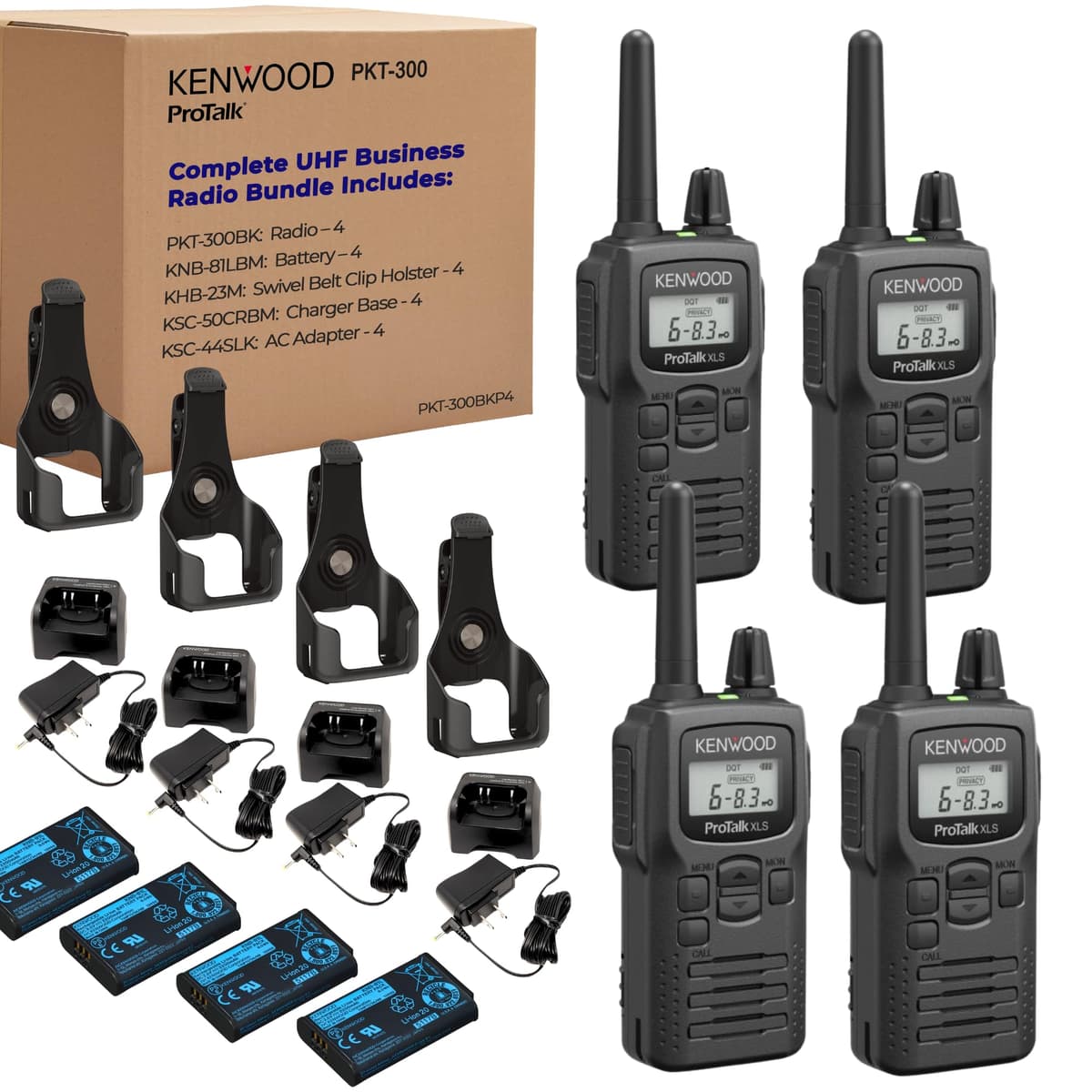 KENWOOD PKT-300 Paquete x4 Radios UHF 2W con accesorios PKT-300BKP4