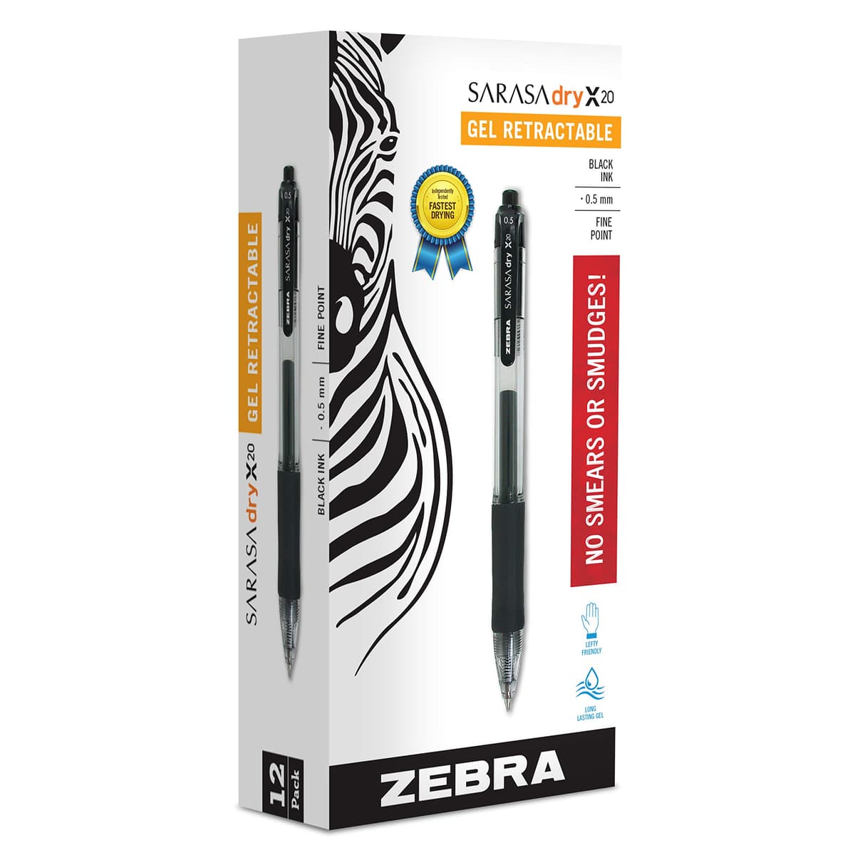 Zebra Pen Sarasa Dry X20 Bolígrafo Gel Retráctil 0.5mm Negro, Pack por 12 (Pallet 576) 46710