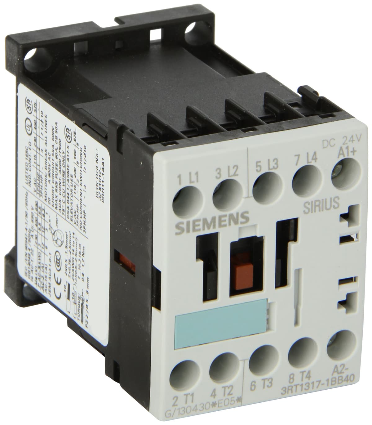 Siemens 3RT13 17-1BB40 Contactor de aplicación especial, operación DC, conexión por tornillo, tamaño S00, control 24V DC