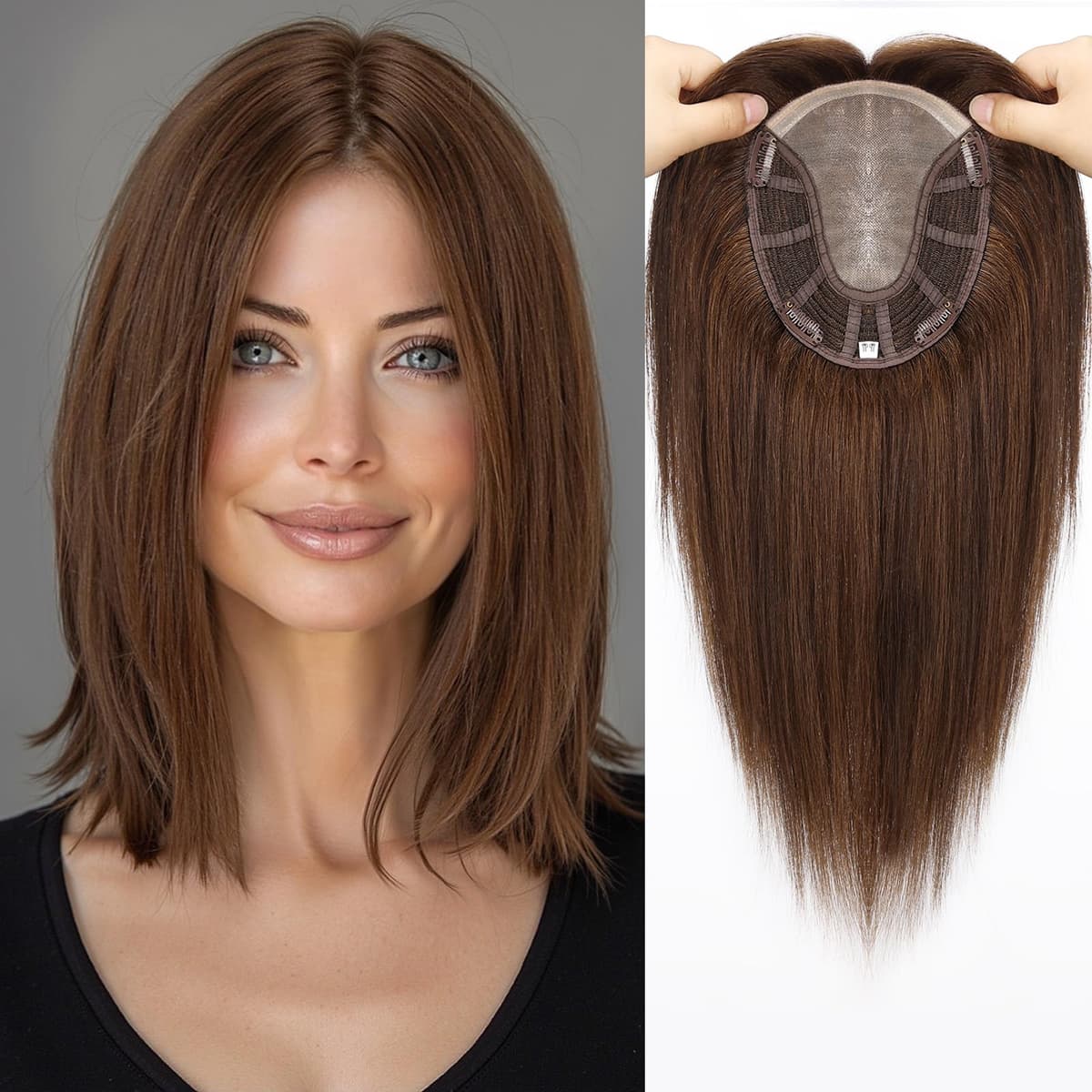 Topart Large MONO Top Hair Topper 14" 6x7" Base Remy Human Hair - Dark Brown HTMN9002-1BR15