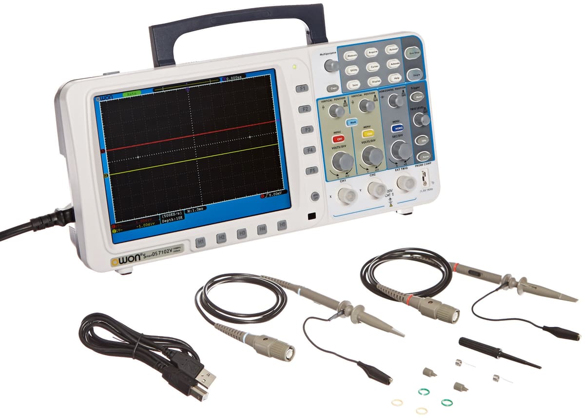 OWON SDS7102-V Osciloscopio Digital 2 Canales 100 MHz, Memoria Profunda, VGA