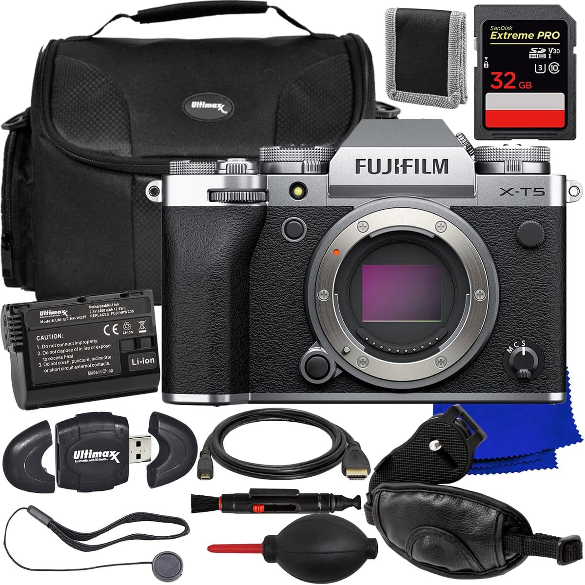 Ultimaxx Essential Bundle para FUJIFILM X-T5 (Silver, Solo Cuerpo) 20 piezas