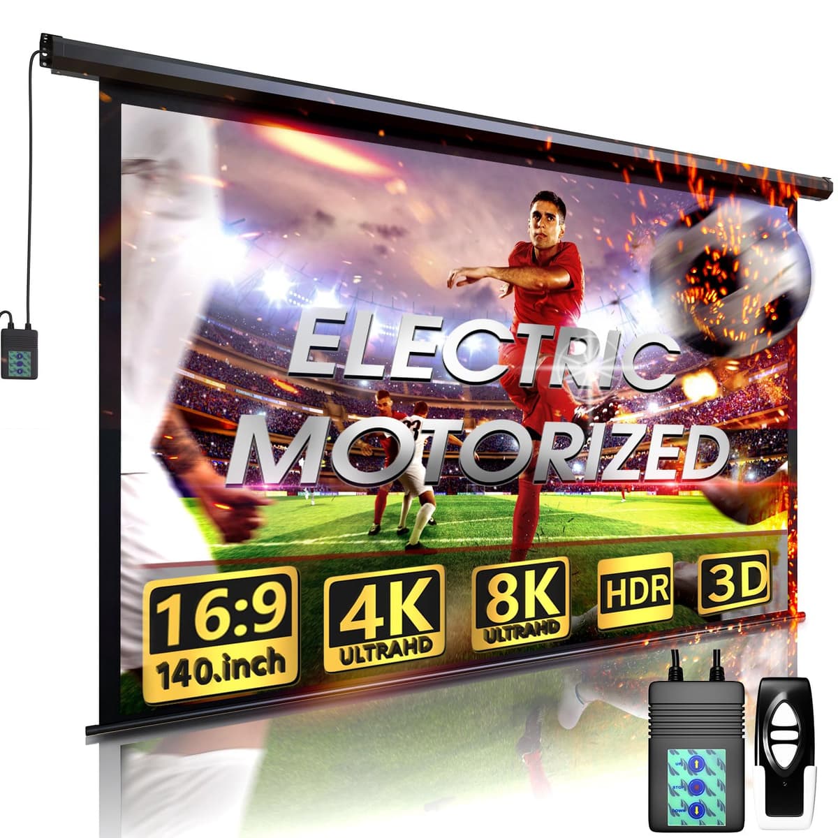 Aoxun 140" Pantalla Proyector Motorized 16:9 Eléctrica para Interior y Exterior PR401BK02A-TL