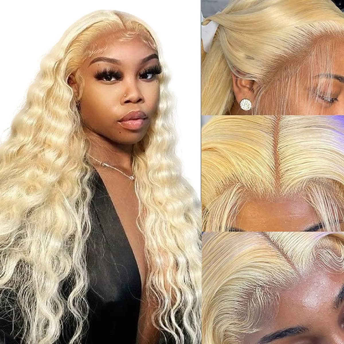 Pikjade 613 Peluca con Encaje Frontal Cabello Humano - Peluca Rubia Cabello Humano - 613 HD 13x4 Frontal de Encaje Onda Profunda - 150% Densidad Pelucas con Encaje Cabello Humano Pre Despuntadas con Baby Hair para Mujeres Negras Pikjade 613 Deep