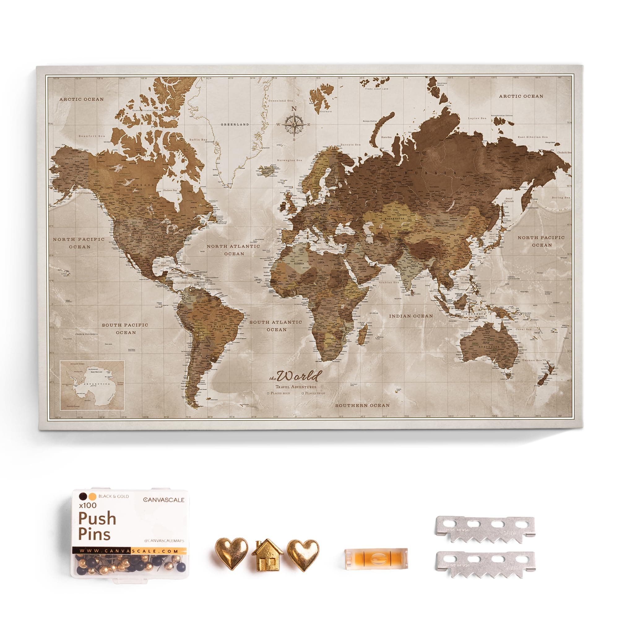CANVASCALE Canvas World Map with Cork Pin Board (150x100 cm, Pattern 17) world_map_new_150x100_17