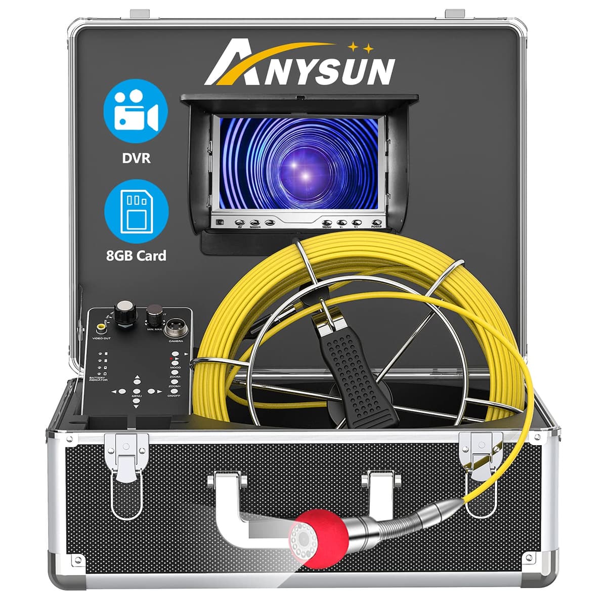 Anysun Cámara de inspección de cañerías con cable de 30 m, monitor LCD 7" y grabador DVR Aukfa-7D1-3-SewerCamera