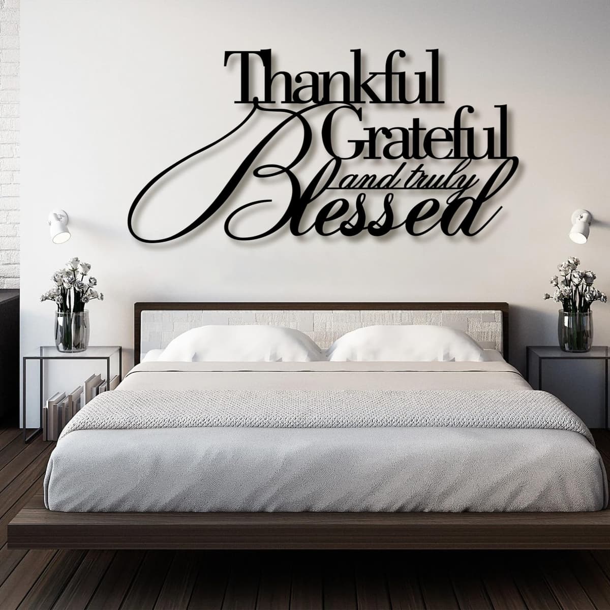 lunwall Metal Wall Art "Thankful Grateful Blessed" (79" W x 39" H, Negro) THANKFUL001