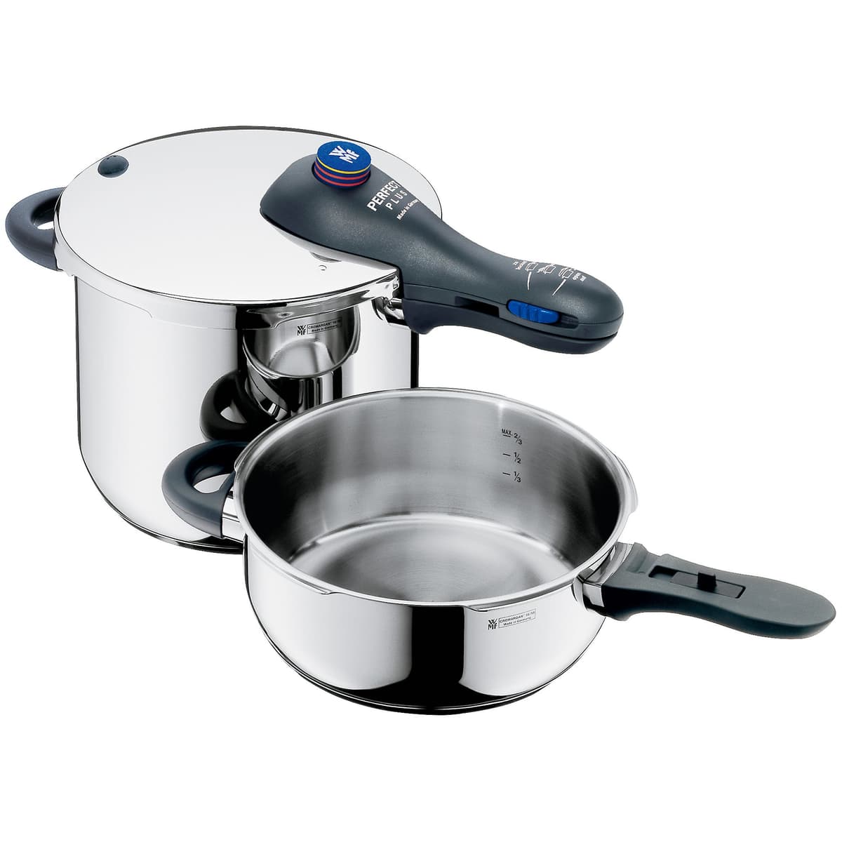 Set ollas a presión WMF Perfect Plus 6.5 Qt y 3 Qt con tapa de cierre intercambiable 3201001135