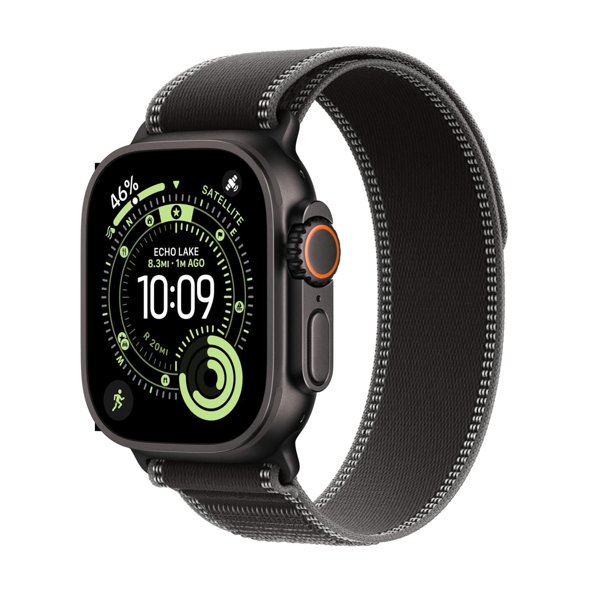 Apple Watch Ultra 3 [GPS + Cellular 49 mm] Reloj Inteligente para Correr y Multideporte con Caja de Titanio Resistente y Correa Trail Loop Negra/Carbón - M/L. Comunicaciones Satelitales, Seguimiento Avanzado de Salud y Rendimiento MF1H4LW/A
