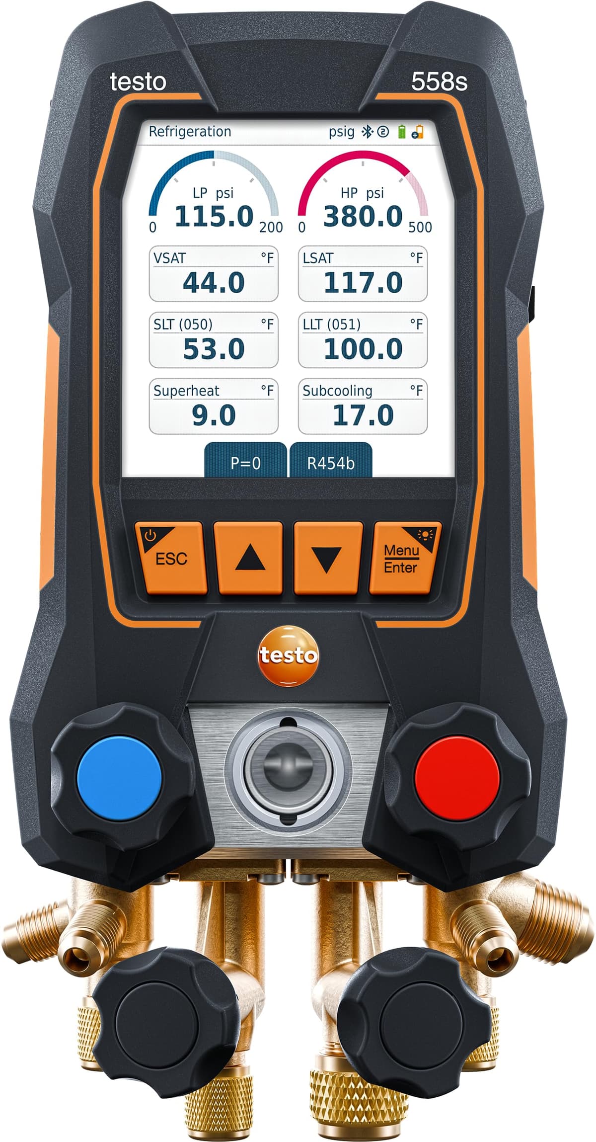 testo 558s Digital Manifold Gauge HVAC con Pantalla Táctil, 4-Vías, USB-C y Bluetooth 0564 5581 01