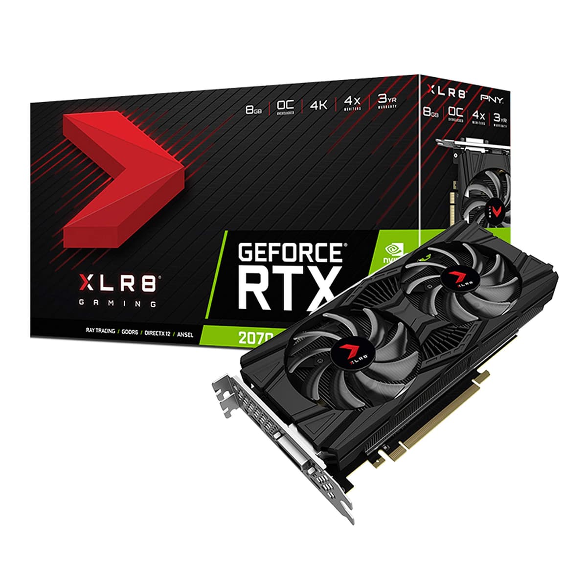 Tarjeta de Video PNY GeForce RTX 2070 8GB XLR8 Gaming Edición Overclockeada VCG20708DFPPB-O